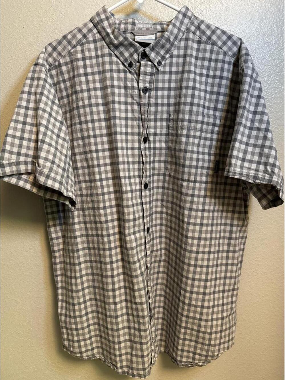 Columbia Regular Fit Gray and White Checkered Short Sleeve Shirt XL